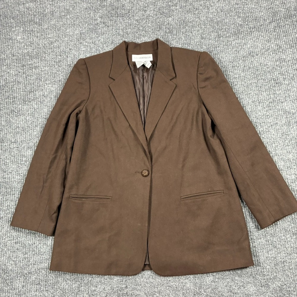 Vintage Sag Harbor Womens 14 Brown Wool Blend Blazer Jacket Made Mexico